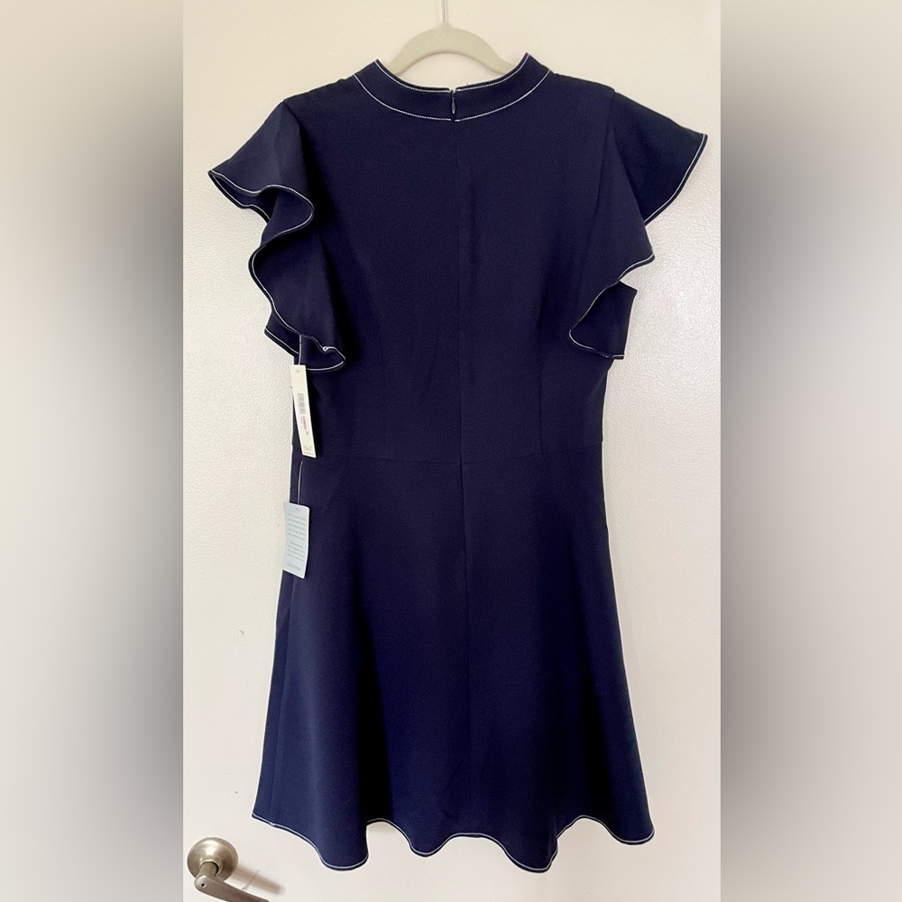 Eliza J NWT | Flutter Sleeve High Neck Navy Dress - Picture 4 of 5
